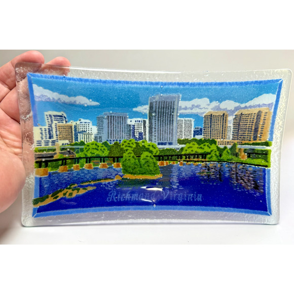 HTF 10" Peggy Karr Fused Glass Richmond VA Tray Trinket Dish Signed City Plates - Picture 2 of 5